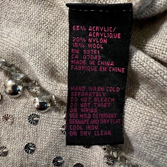 Colour Works-Women's Tan/Cream/Crystals/Beads/Studs Sweater-Off Shoulder-Festive - Picture 11 of 14